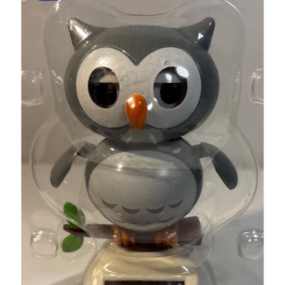 Solar Dancing Owl Figurine Decoration Gray & White Plastic Eyes Open and Close - Picture 2 of 5
